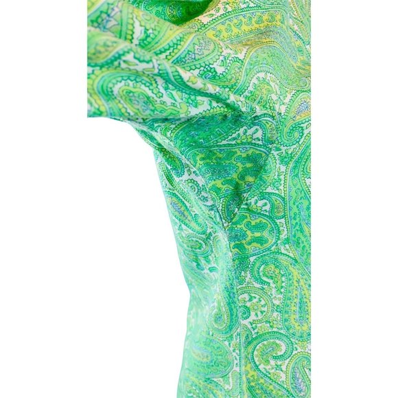 Vintage 1960s Lime Paisley Print Dress Green Mockneck Sheath | B 32" - Picture 8 of 8